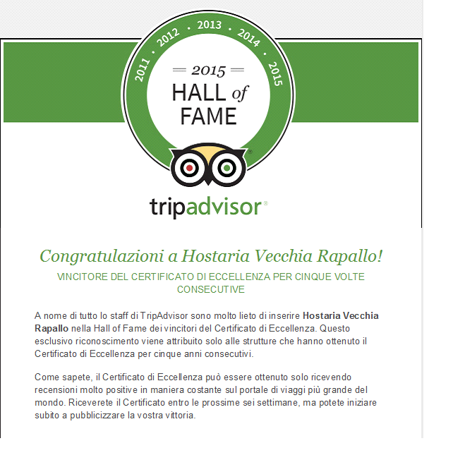 Vecchia Rapallo nella Hall of Fame di Tripadvisor Hostaria Vecchia